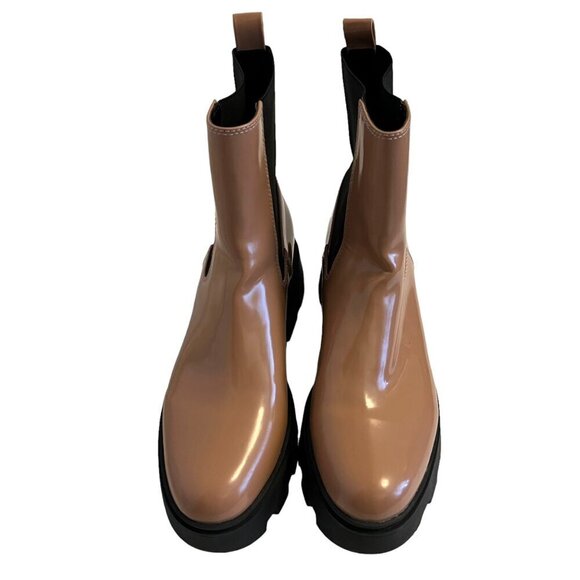 Open Edit Iris Neutral Glossy Academia Lug Sole Platform Chelsea Boot Si… - Picture 5 of 10